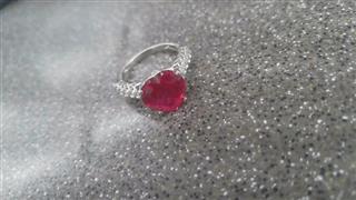 925 Sterling Silver Red Heart Stone Ring SZ: 5.5 - 2.9G!